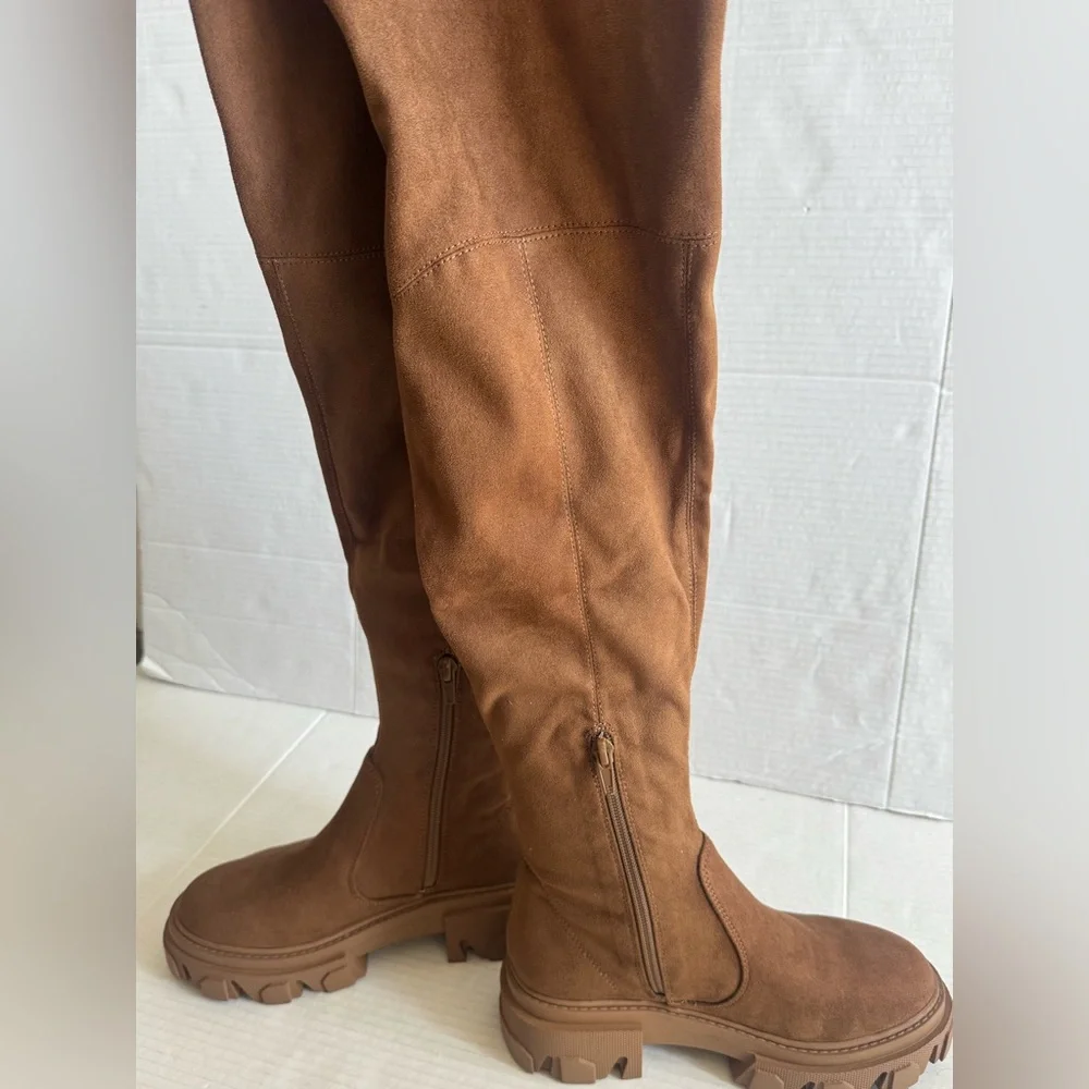 NEW Nine West Cellie2 Brown Suede Over Knee Thigh High Lug‎ Sole Boots 6